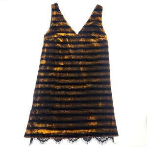 French Connection Dress 8 Black / Willow Emma Stripe Velvet Whimsygoth Coquette